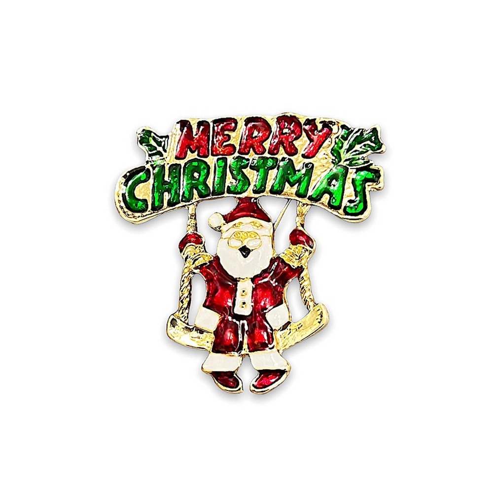 Santa Claus Merry Christmas brooch/ pin/ pendant necklace. New
